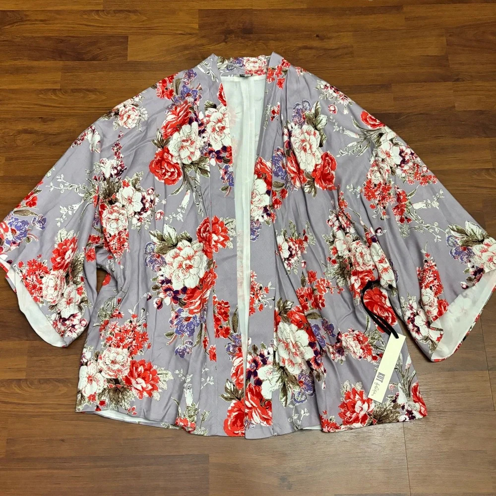 Kut From The Kloth Kimono Open Blouse Floral Boho Oversized Top NEW Size Large